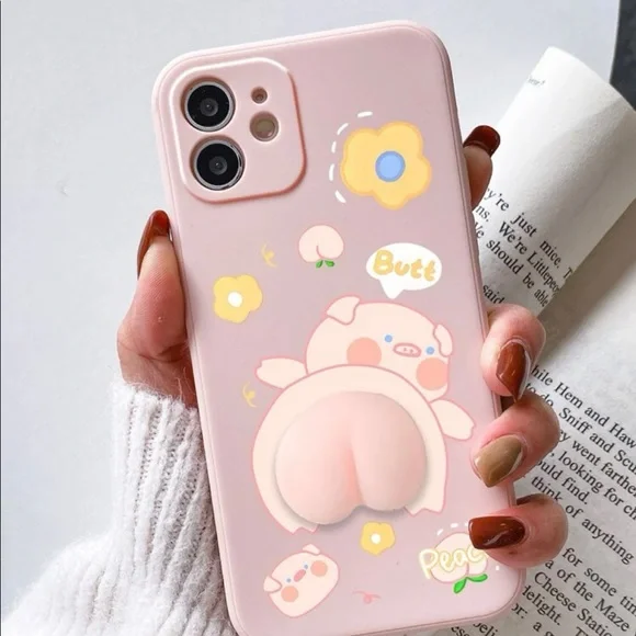 Pig Iphone 11 Case Peach Cartoon Cute 3D Pig Butt Phone Case For